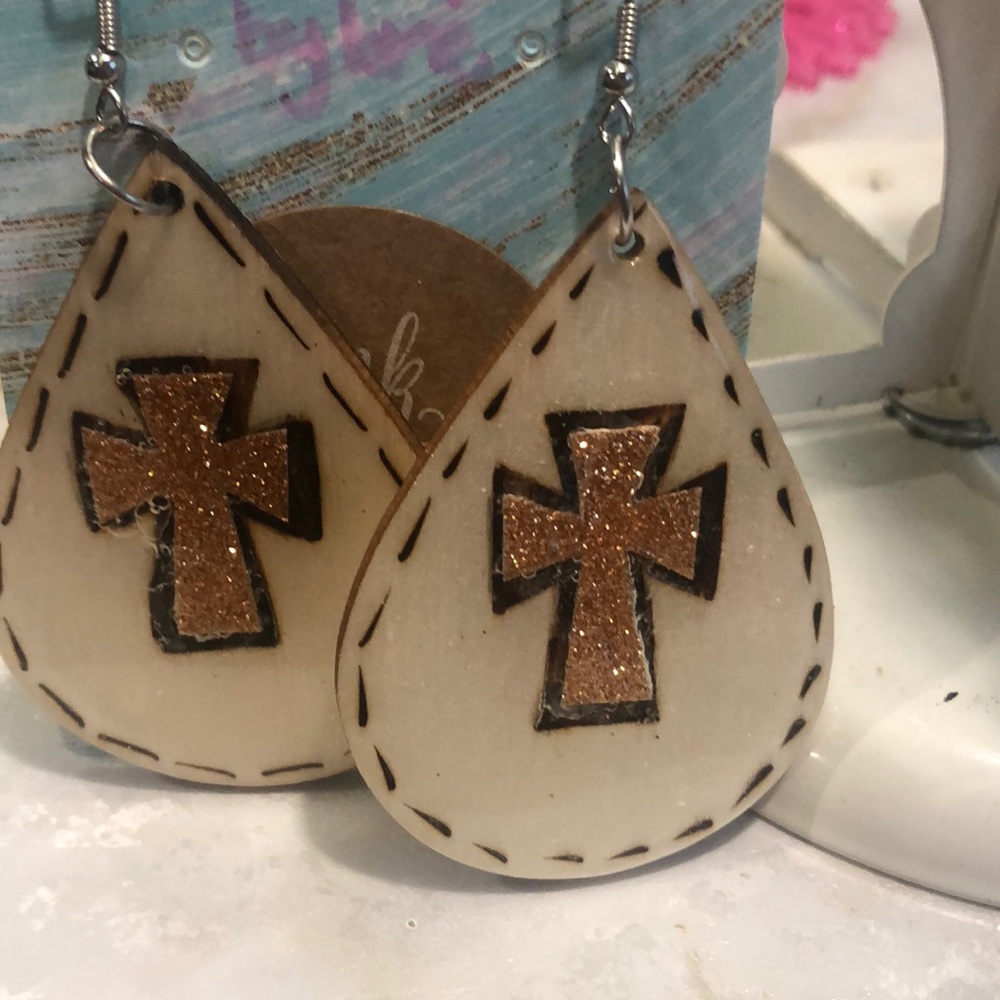 Rustic cross teardrop dangles
